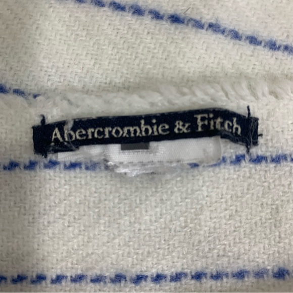 Abercrombie White with Blue Pen Stripe Fringe Scarf - Picture 2 of 4